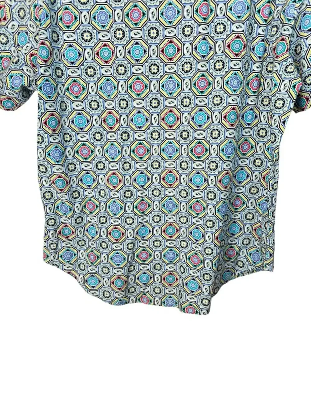Robert Graham Blue Multi Geo Print Button Up Shirt Short Sleeve Large Luxury XL